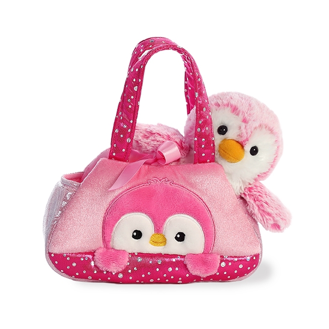 AURORA Fancy Pals gosedjur rosa pingvin i väska, 20 cm