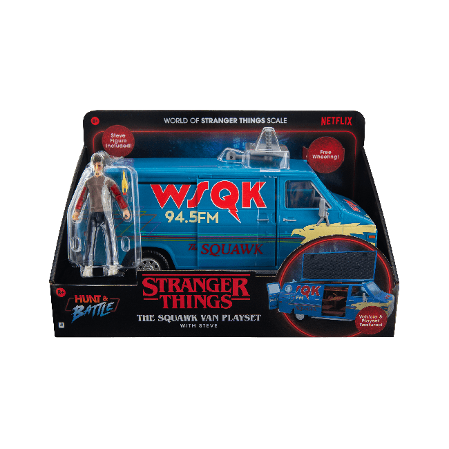 STRANGER THINGS Figure & Vehicle Pack – Steve with SQWK Van and